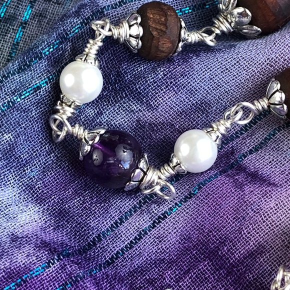 31 3/4"berry Tulasi with pearl (gemstone for the Moon) and amethyst (Saturn) - Picture 3 of 11